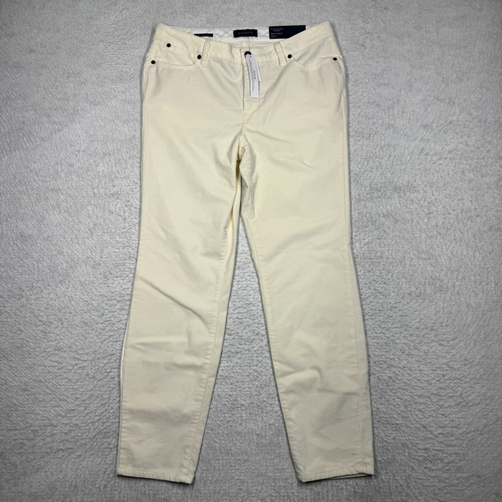 NWT Talbots Flawless Slim Ankle Leg Mid Rise Cream Pants Women's Size 8 (34x28)